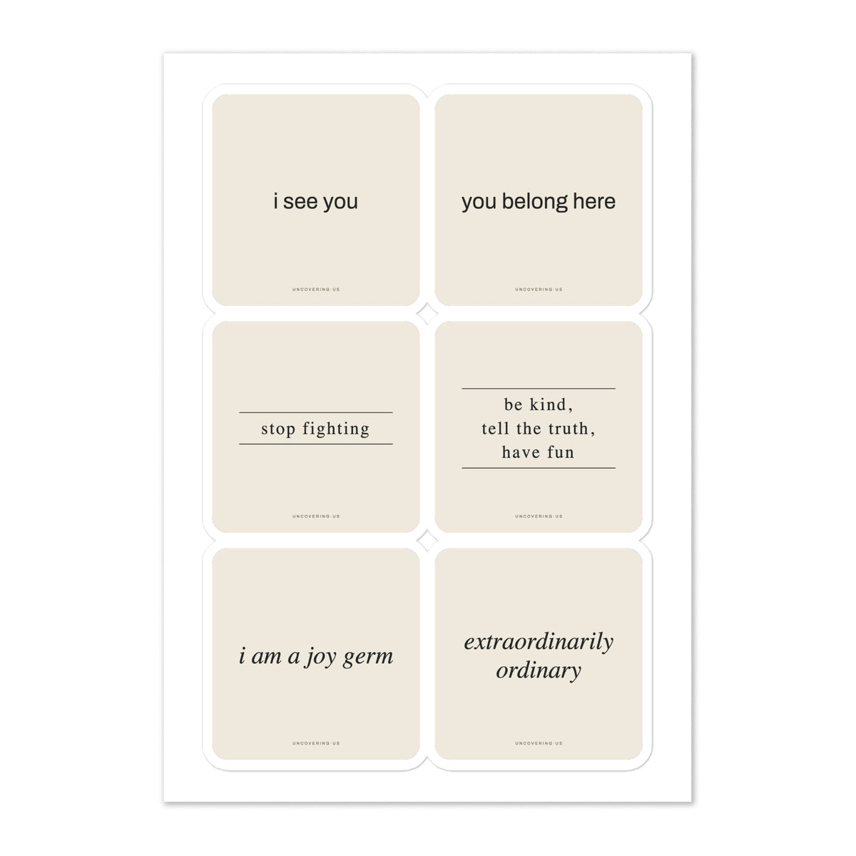 Six phrases sticker sheet, six bone stickers kiss-cut on one sheet