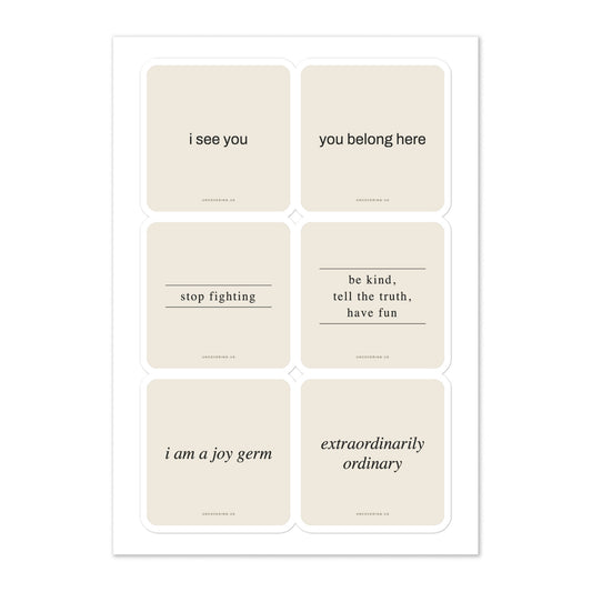 Six phrases sticker sheet, six bone stickers kiss-cut on one sheet