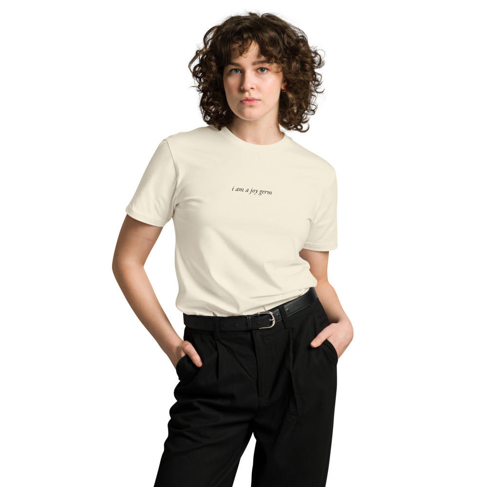 I am a Joy Germ, natural crew neck, front