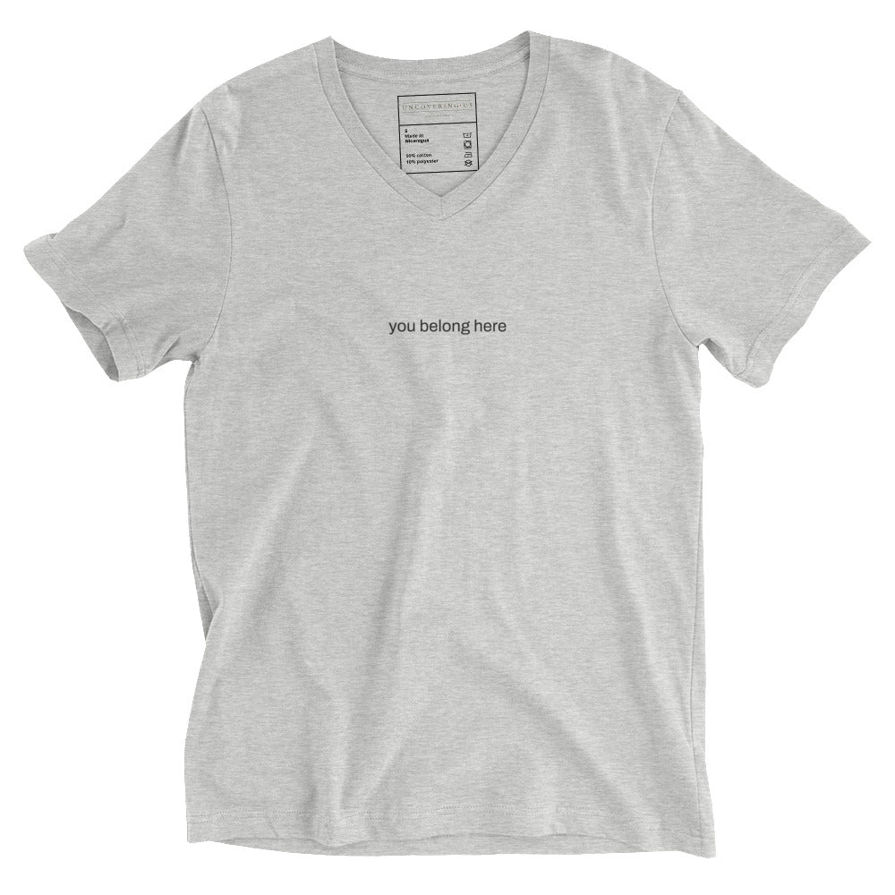 You belong here, athletic heather V-neck, flat front