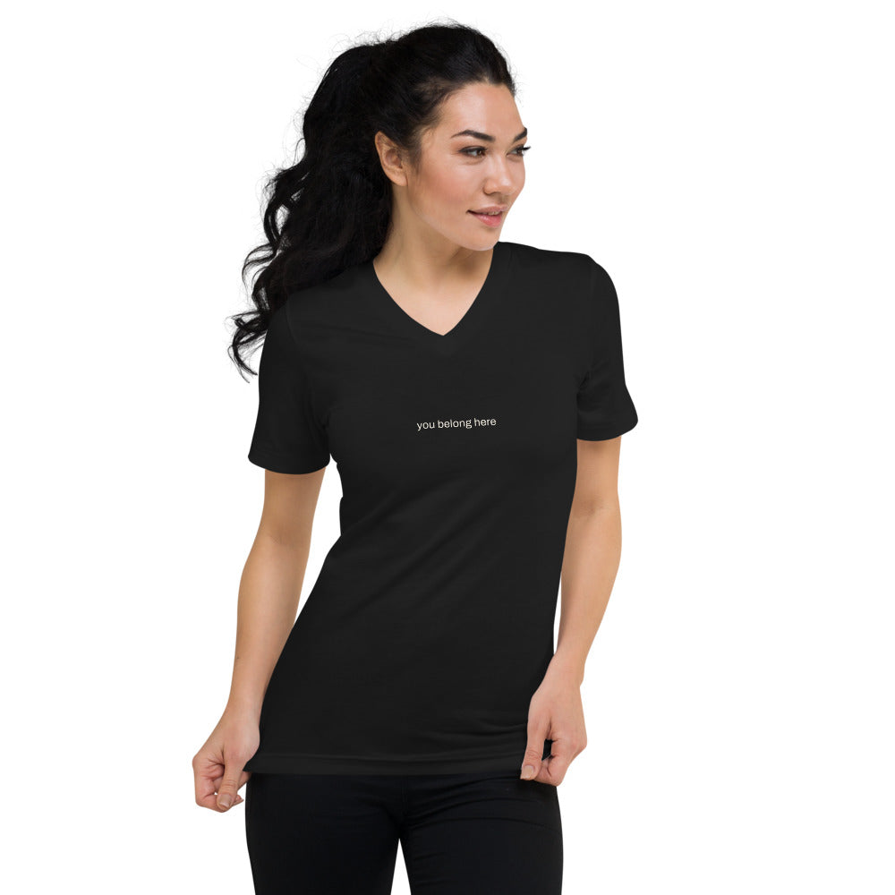 You belong here, black V-neck, front